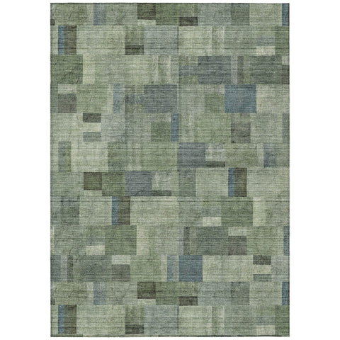 3' X 5' Green And Mint Green Geometric Washable Indoor Outdoor Area Rug