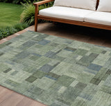 8' X 10' Green And Mint Green Geometric Washable Indoor Outdoor Area Rug