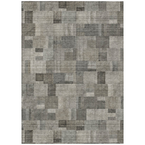 5' X 8' Taupe Beige And Gray Geometric Washable Indoor Outdoor Area Rug