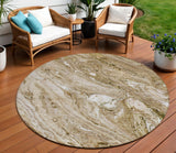 8' Brown Tan And Beige Round Abstract Washable Indoor Outdoor Area Rug