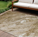8' X 10' Brown Tan And Beige Abstract Washable Indoor Outdoor Area Rug