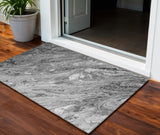 3' X 5' Gray Silver And Charcoal Abstract Washable Indoor Outdoor Area Rug