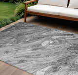 8' X 10' Gray Silver And Charcoal Abstract Washable Indoor Outdoor Area Rug