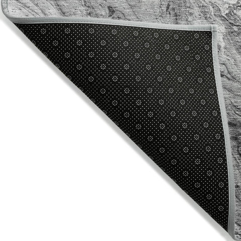 8' X 10' Gray Silver And Charcoal Abstract Washable Indoor Outdoor Area Rug