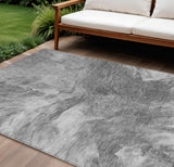 8' X 10' Gray Silver And Charcoal Abstract Washable Indoor Outdoor Area Rug