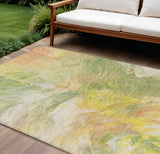 8' X 10' Green And Yellow Abstract Washable Indoor Outdoor Area Rug