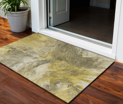 3' X 5' Taupe Beige And Ivory Abstract Washable Indoor Outdoor Area Rug