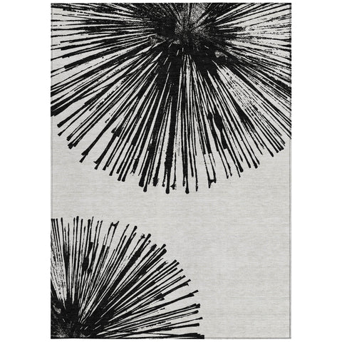3' X 5' Black And Ivory Abstract Washable Indoor Outdoor Area Rug