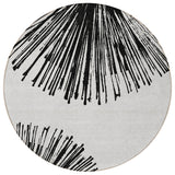 8' Black And Ivory Round Abstract Washable Indoor Outdoor Area Rug