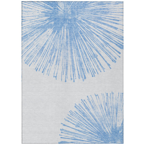 3' X 5' Denim Blue And Ivory Abstract Washable Indoor Outdoor Area Rug