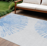 8' X 10' Denim Blue And Ivory Abstract Washable Indoor Outdoor Area Rug
