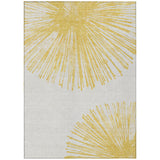 3' X 5' Gold And Ivory Abstract Washable Indoor Outdoor Area Rug