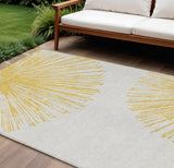 8' X 10' Gold And Ivory Abstract Washable Indoor Outdoor Area Rug