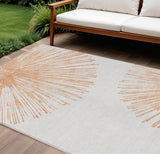 8' X 10' Salmon And Ivory Abstract Washable Indoor Outdoor Area Rug