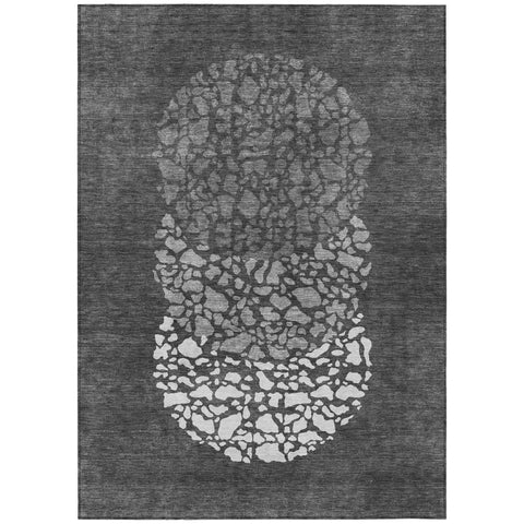 3' X 5' Charcoal Gray And Silver Abstract Washable Indoor Outdoor Area Rug