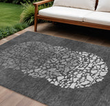 8' X 10' Charcoal Gray And Silver Abstract Washable Indoor Outdoor Area Rug