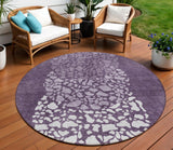 8' Eggplant Purple And Lilac Round Abstract Washable Indoor Outdoor Area Rug