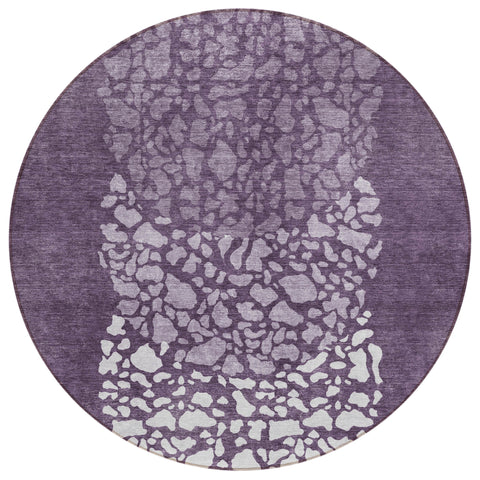 8' Eggplant Purple And Lilac Round Abstract Washable Indoor Outdoor Area Rug
