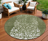 8' Olive Green And Artichoke Green Round Abstract Washable Indoor Outdoor Area Rug