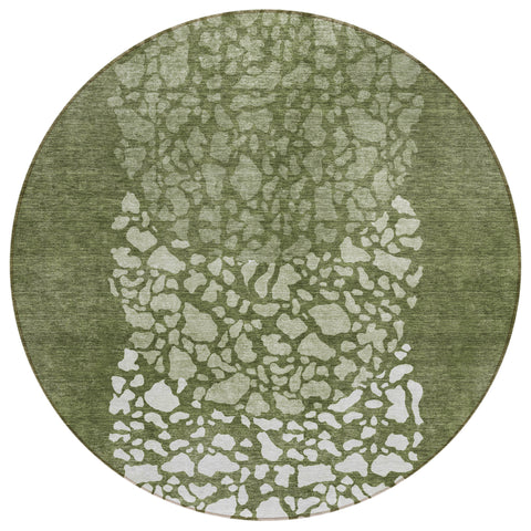 8' Olive Green And Artichoke Green Round Abstract Washable Indoor Outdoor Area Rug