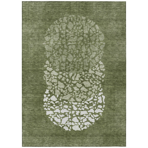 8' X 10' Olive Green And Artichoke Green Abstract Washable Indoor Outdoor Area Rug