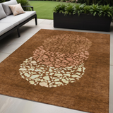 5' X 8' Orange Terra Cotta And Ivory Abstract Washable Indoor Outdoor Area Rug