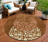 8' Orange Terra Cotta And Ivory Round Abstract Washable Indoor Outdoor Area Rug