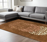 8' X 10' Orange Terra Cotta And Ivory Abstract Washable Indoor Outdoor Area Rug