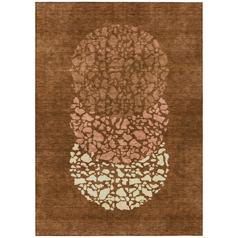 8' X 10' Orange Terra Cotta And Ivory Abstract Washable Indoor Outdoor Area Rug