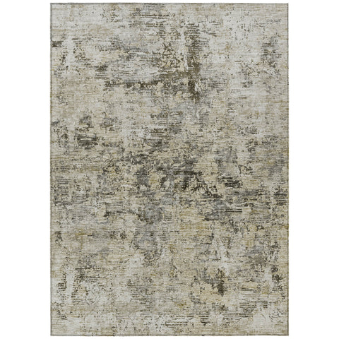 3' X 5' Taupe Beige And Gray Abstract Washable Indoor Outdoor Area Rug