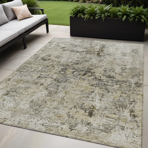 5' X 8' Taupe Beige And Gray Abstract Washable Indoor Outdoor Area Rug