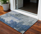 3' X 5' Denim Blue And Navy Blue Abstract Washable Indoor Outdoor Area Rug