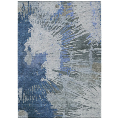 5' X 8' Denim Blue And Navy Blue Abstract Washable Indoor Outdoor Area Rug