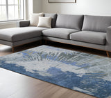 8' X 10' Denim Blue And Navy Blue Abstract Washable Indoor Outdoor Area Rug