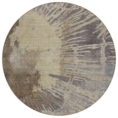 8' Brown Tan And Beige Round Abstract Washable Indoor Outdoor Area Rug