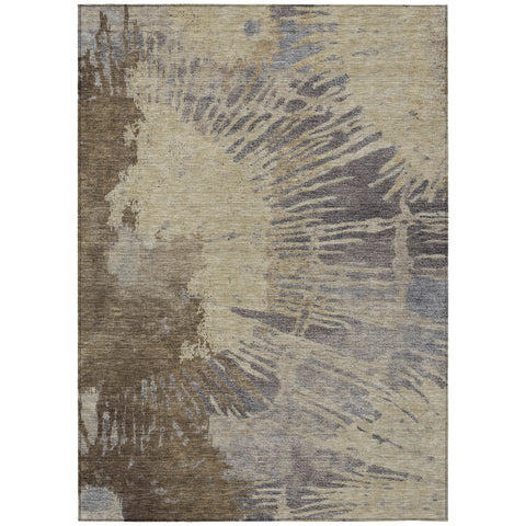 8' X 10' Brown Tan And Beige Abstract Washable Indoor Outdoor Area Rug