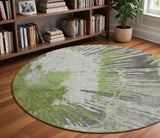 8' Olive Green Artichoke Green And Fern Green Round Abstract Washable Indoor Outdoor Area Rug