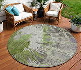 8' Olive Green Artichoke Green And Fern Green Round Abstract Washable Indoor Outdoor Area Rug