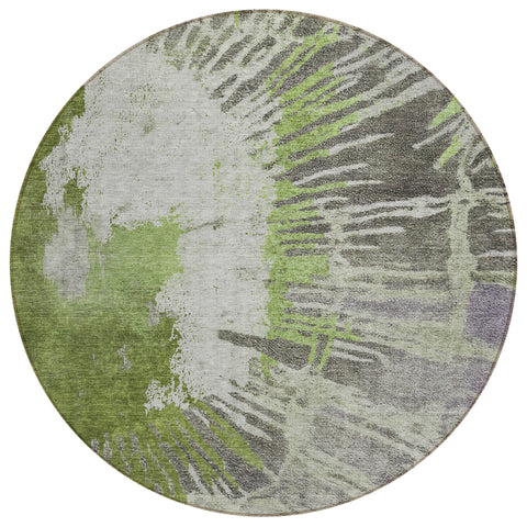8' Olive Green Artichoke Green And Fern Green Round Abstract Washable Indoor Outdoor Area Rug