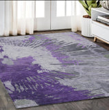 5' X 8' Purple Lilac And Eggplant Abstract Washable Indoor Outdoor Area Rug