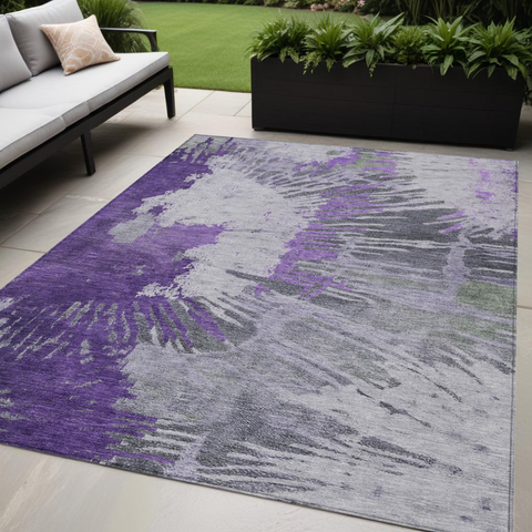 5' X 8' Purple Lilac And Eggplant Abstract Washable Indoor Outdoor Area Rug