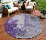 8' Purple Lilac And Eggplant Round Abstract Washable Indoor Outdoor Area Rug