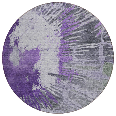 8' Purple Lilac And Eggplant Round Abstract Washable Indoor Outdoor Area Rug