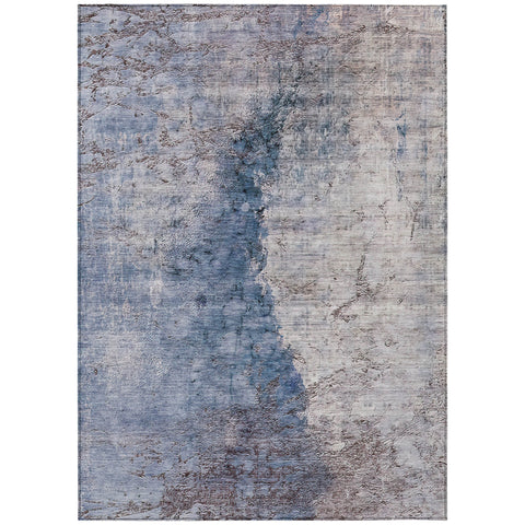 3' X 5' Navy Blue And Gray Abstract Washable Indoor Outdoor Area Rug