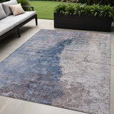 5' X 8' Navy Blue And Gray Abstract Washable Indoor Outdoor Area Rug