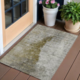 3' X 5' Brown Gray And Silver Abstract Washable Indoor Outdoor Area Rug