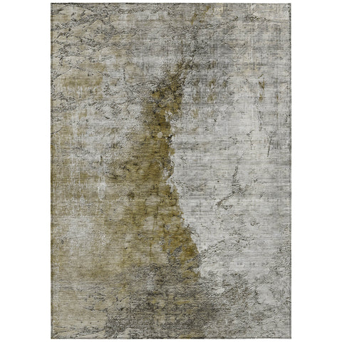 5' X 8' Brown Gray And Silver Abstract Washable Indoor Outdoor Area Rug