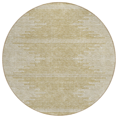 8' Beige And Ivory Round Abstract Washable Indoor Outdoor Area Rug