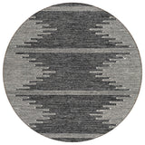 8' Charcoal And Ivory Round Abstract Washable Indoor Outdoor Area Rug