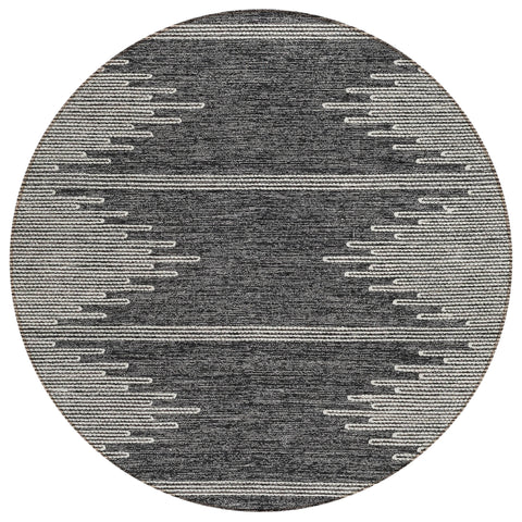 8' Charcoal And Ivory Round Abstract Washable Indoor Outdoor Area Rug